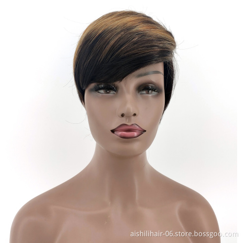 Aishili wholesale black mixed brown short straight bob hair wigs Synthetic wigs for black women